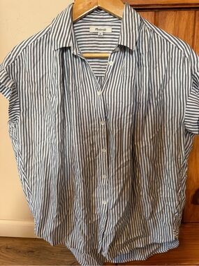 Madewell Blue & White Striped Short Sleeve Button-Up Shirt Blouse XS EUC